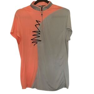 Jamie Sadock unisex golf half zip shirt, peach and grey, S